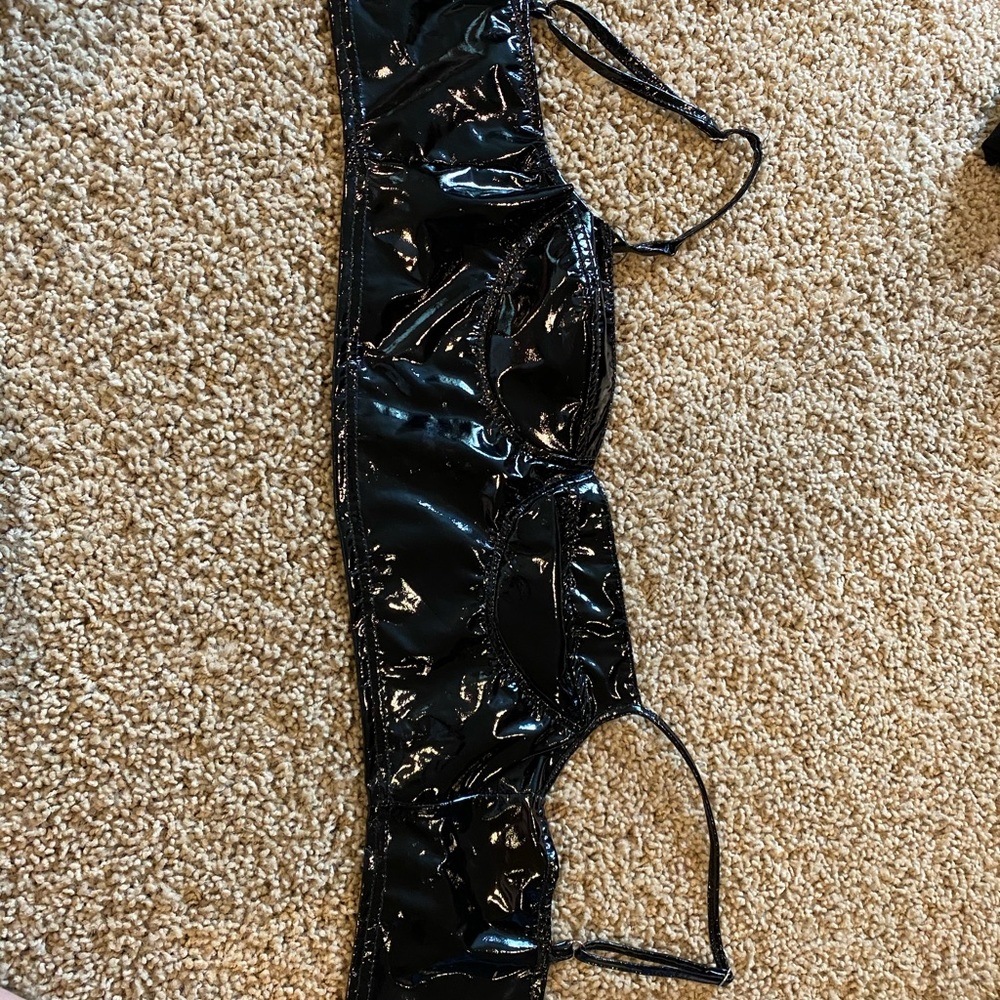 Faux leather black bra